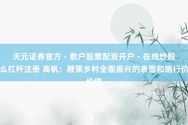 天元证券官方 - 散户股票配资开户 - 在线炒股怎么杠杆注册 高帆：鞭策乡村全面振兴的表面和施行价值