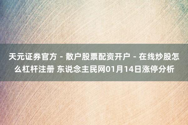 天元证券官方 - 散户股票配资开户 - 在线炒股怎么杠杆注册 东说念主民网01月14日涨停分析